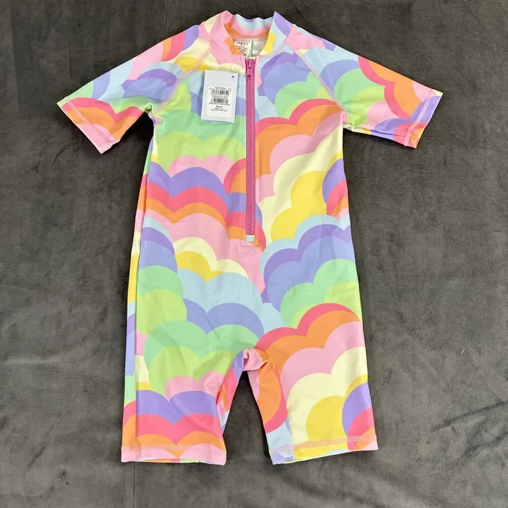 2) NEXT 5 Years UK Rainbow Print One Piece Sun Safe Swimsuits NWT Bnfts Charity